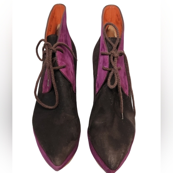 Santoni Rose Collection Lace Up Platform Ankle Boots Purple & Brown Suede SZ 39 - Picture 4 of 11